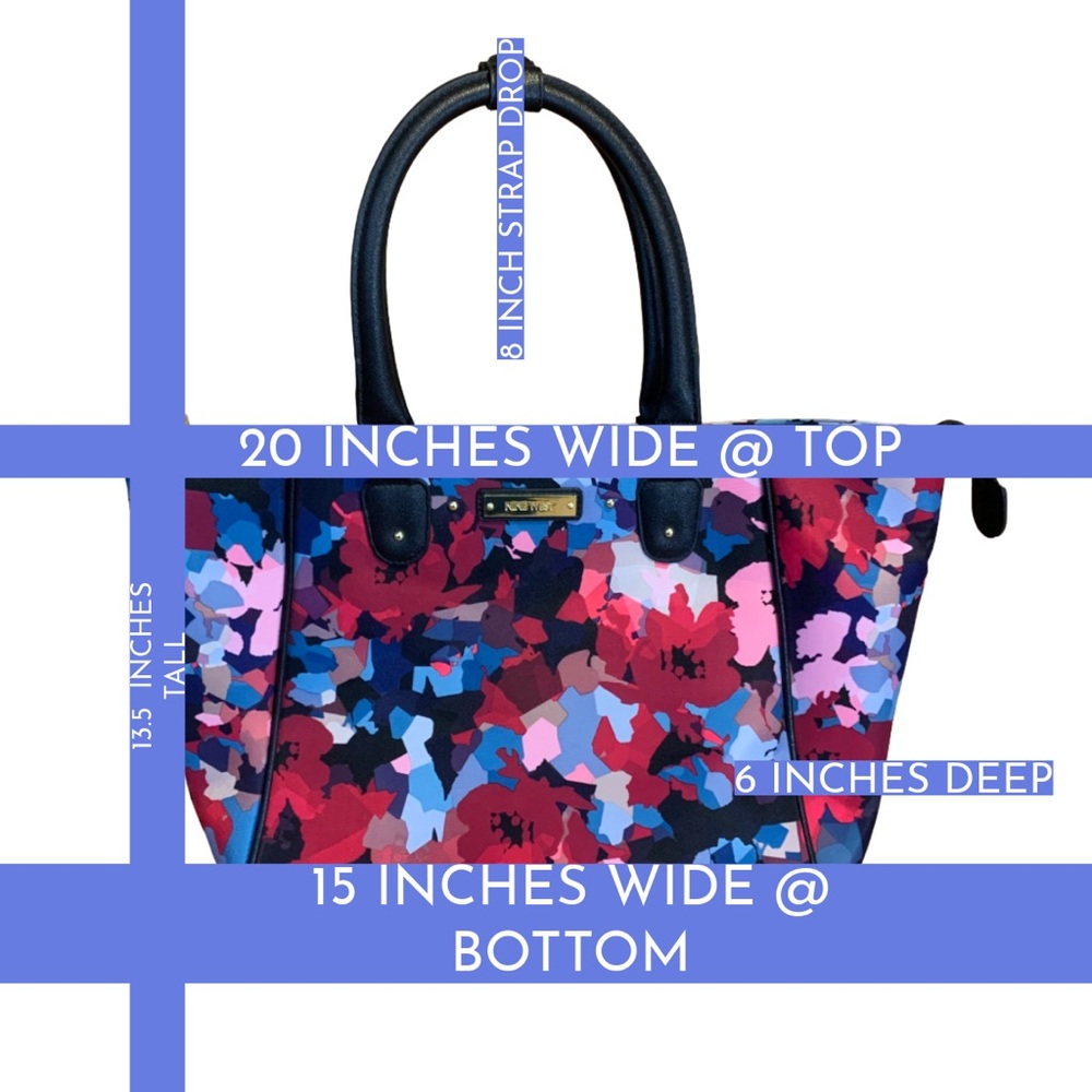 NINE WEST "ARIEANA" MULTI COLOR FLORAL CANVAS LAPTOP/TOTE WEEKENDER TRAVEL BAG - Picture 11 of 11